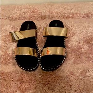 Fashion Nova Golden Double Strap Sandals